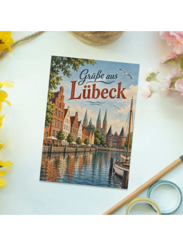 Postkarte Stadt hanseatisch Design mit Spruch in Weiß