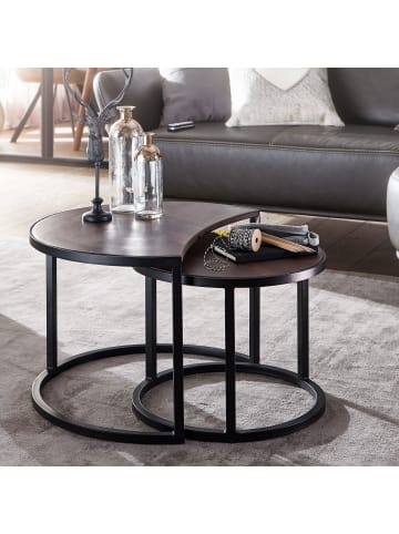 KADIMA DESIGN Wohnzimmertisch Set | Mango-Holz, Rund, Schwarze Metallbeine, 2-teilig in Braun