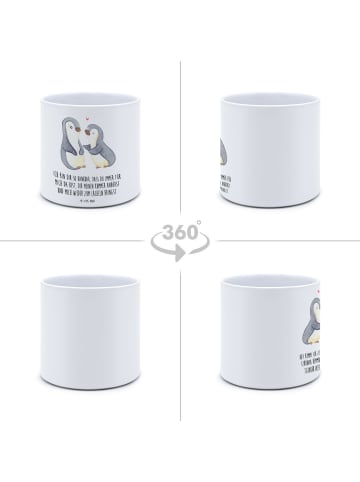 Mr. & Mrs. Panda Pflanzkübel Groß Pinguine trösten mit Spruch in Weiß