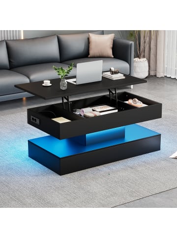 ABRIHOME Couchtisch mit LED-Beleuchtung und Hydraulischem Hub in Schwarz