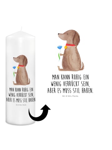 Mr. & Mrs. Panda Kerze Hund Blume mit Spruch in Weiß