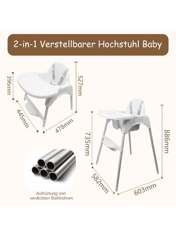 Yalion Yalion Hochstuhl für Babys, höhenverstellbar, abnehmbares Tablett