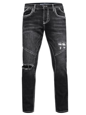 Rusty Neal Jeans Hose "NISHO" Straight-Fit Biker Cotton-Stretch in Black Used