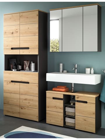 Inn.Furn Badmöbel-Set Eiche, grau 3-teilig 171 cm, Komplettset mit Soft-Close