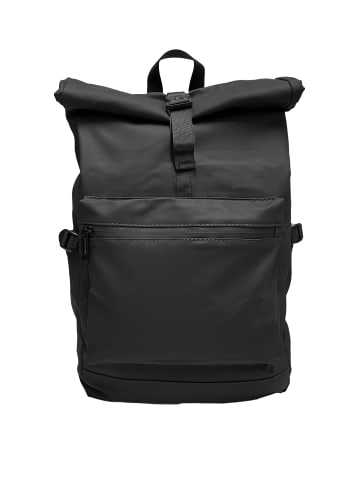 EGOMAXX Toploader Rucksack Rolltop City Backpack in Schwarz-Blau-Anthrazit