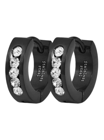 Adeliás Damen Ohrringe – Klappcreole aus Edelstahl mit Strass Steinchen in schwarz