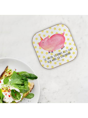 Mr. & Mrs. Panda Untersetzer Quadratisch Einhorn Schwein mit Spruch in Weiß