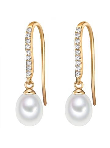 Valero Pearls Perlen-Ohrhänger aus Sterling Silber mit Zirkonia und Süßwasser-Perle in gelbgold