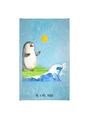 Mr. & Mrs. Panda Gästehandtuch Pinguin Surfer ohne Spruch in Eisblau