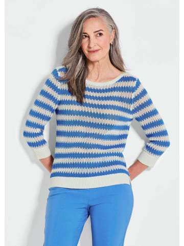 GOLDNER Strickpullover in weiß / blau / gemustert