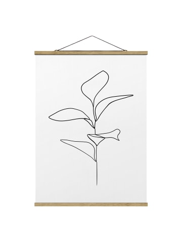 WALLART Stoffbild - Line Art Pflanze Blätter Schwarz Weiß in Schwarz-Weiß