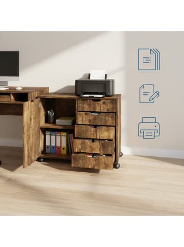 relaxdays Rollcontainer in Dunkelbraun - (B)78 x (H)65 x (T)40 cm