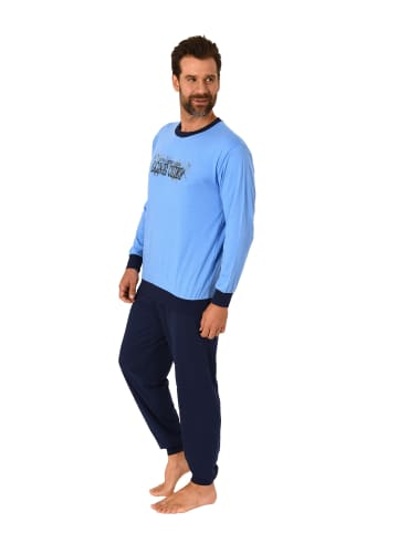 NORMANN Pyjama langarm Schlafanzug Bündchen - 70406 in blau
