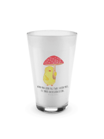 Mr. & Mrs. Panda Latte Macchiato Glas Küken Fliegenpilz mit Spruch in Transparent