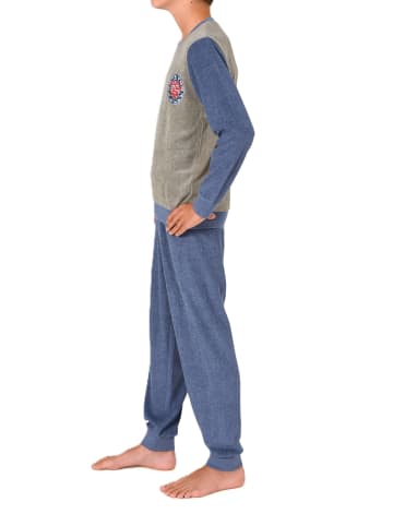 NORMANN Frottee Schlafanzug langarm Bündchen in grau