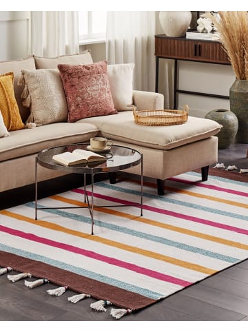 Beliani Geflochtener Teppich HISARLI in Bunt/Weiß/Braun - (W) 140 x (H) 3 x (L) 200 cm