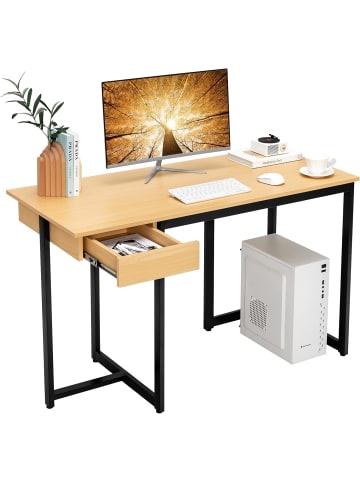 COSTWAY Schreibtisch mit Schublade 120x55cm in Beige