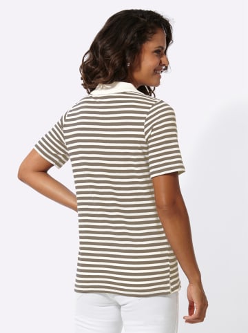 WITT WEIDEN Poloshirt in taupe-weiß-geringelt