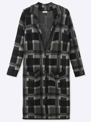 sheego Long-Strickjacke in schwarz-graphit-kariert