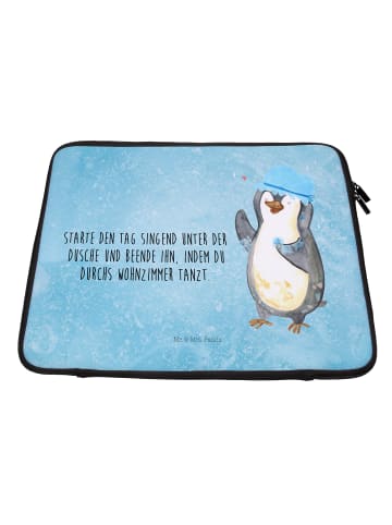 Mr. & Mrs. Panda Laptop Tasche Pinguin Duschen mit Spruch in Eisblau