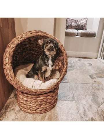 Pawhut Rattan Katzenkorb Braun Wasserhyazinthe