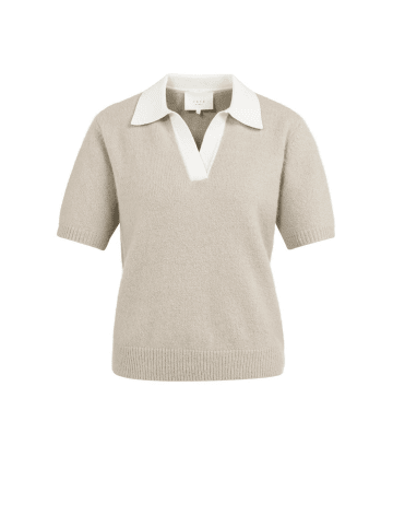 YAYA Gestrickter Kurzarm-Pullover mit kontrastierendem Kragen in Mist Green