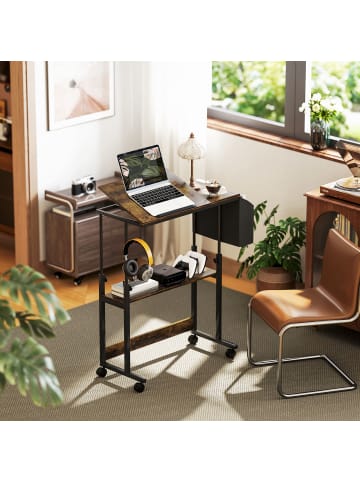 HOMCOM Schreibtisch-92L x 40B x 67,5-104H cm-Rustikal-Braun