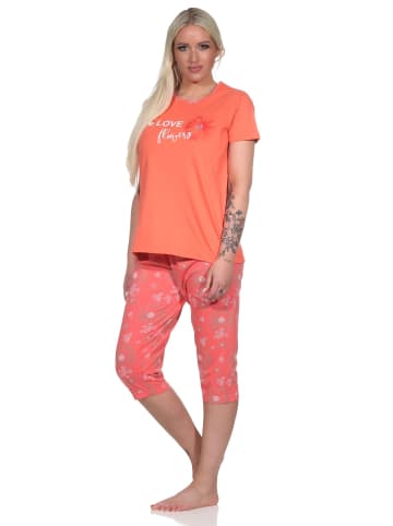 NORMANN kurzarm Schlafanzug Pyjama Caprihose geblümter - 77318 in apricot