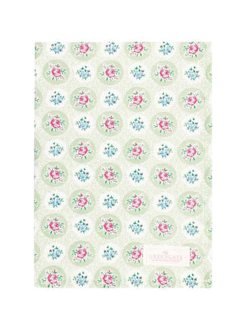 Greengate Geschirrtuch ELLE PALE GREEN Grün mit Blumen