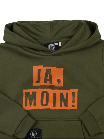 SCHIETWETTER Kinder Kapuzenpullover "Ja Moin" in olive/neon orange