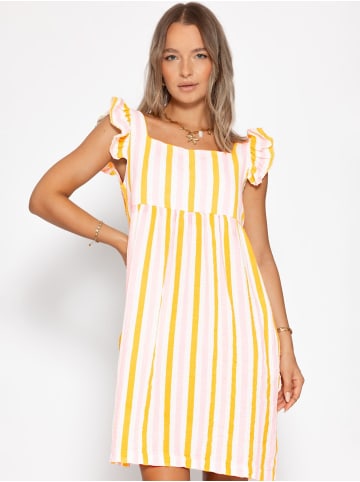 SASSYCLASSY Gestreiftes Musselinkleid in Gelb