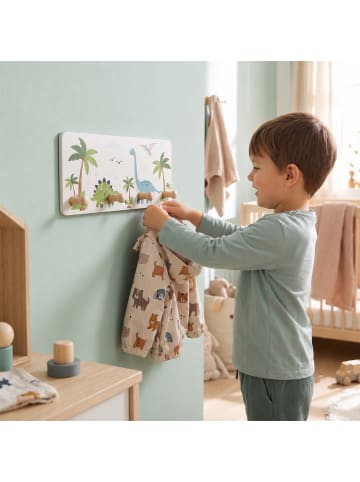 relaxdays Kindergarderobe "Dino" in Grün/ Weiß - (B)40 x (H)20 x (T)5,5 cm