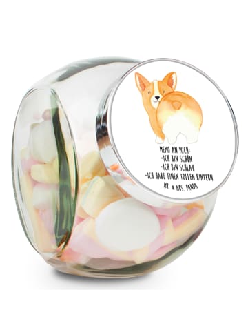Mr. & Mrs. Panda keksdose glas Corgi Po mit Spruch in Weiß