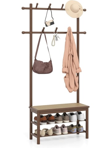COSTWAY Garderobenständer mit Schuhbank 170cm in Braun