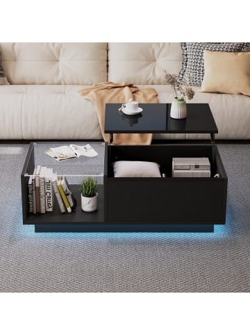 ABRIHOME LED Couchtisch mit Verstecktem Stauraum in Schwarz - (B)100 x (H)33 x (T)50 cm