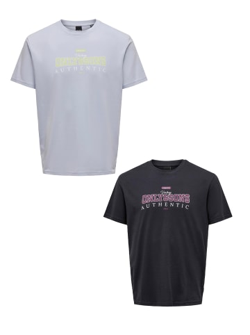 Only&Sons T-Shirt 2er-Set Rundhals Kurzarm in Dunkelblau-Hellblau