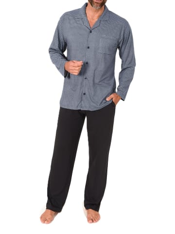 NORMANN Langarm Schlafanzug Pyjama durchknöpfbar in blau