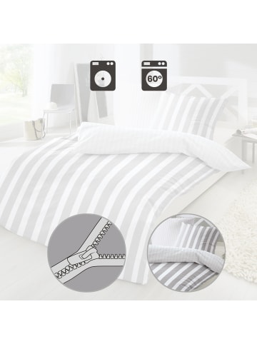 Primera Perkal Wendebettwäsche in silber-weiß