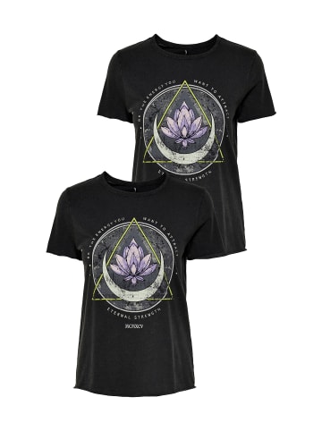 ONLY 2er-SET Print T-Shirt Kurzarm Top mit Design Druck in Schwarz-2