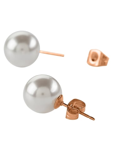 Steel_Art Ohrringe Damen Perlohrstecker rose 10mm rose goldfarben in Weiß