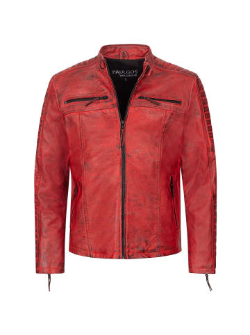 PAULGOS Lederjacke Übergangsjacke Biker Look Echtleder D1 in Rot