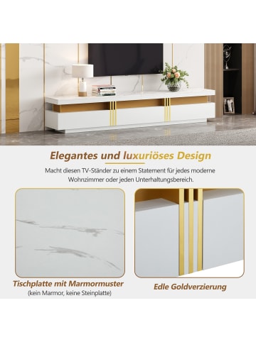 ABRIHOME Weißer TV-Schrank in Marmor-Optik, 200cm Für Fernseher bis 90 Zoll