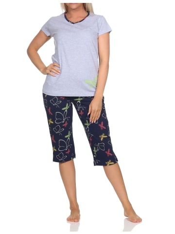 NORMANN Kurzarm Schlafanzug Pyjama Schmetterling Motiv - 85020 in grau