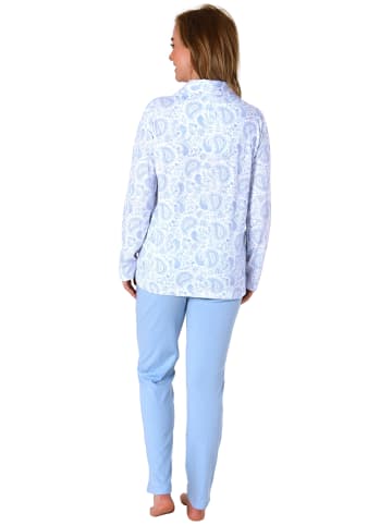 NORMANN Pyjama langarm Schlafanzug zum durchknöpfen Single Jersey - 69239 in hellblau
