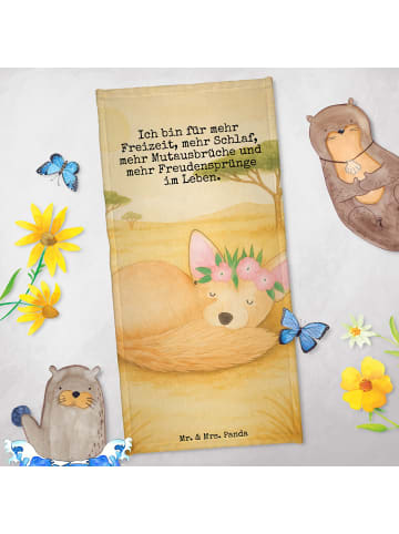 Mr. & Mrs. Panda Reisehandtuch Wüstenfuchs Blumen Design mit Spruch in Sandig