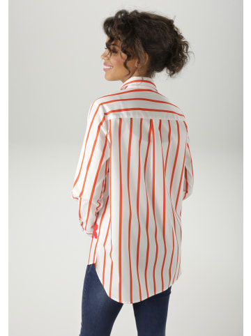 Aniston CASUAL Hemdbluse in wollweiß-dunkelorange-rot