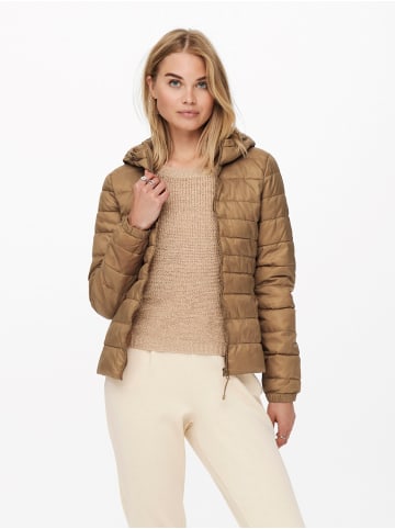 ONLY Leichte Slim Steppjacke ONLTAHOE Herbst Übergangsjacke mit Kapuze in Hellbraun