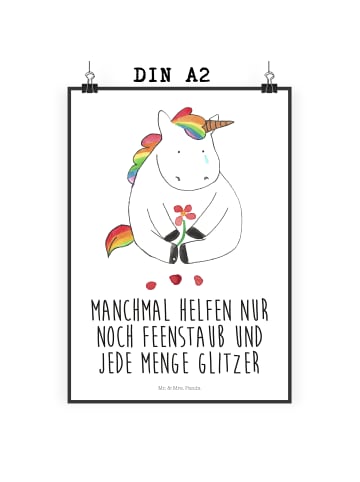 Mr. & Mrs. Panda Poster Einhorn Traurig mit Spruch in Weiß