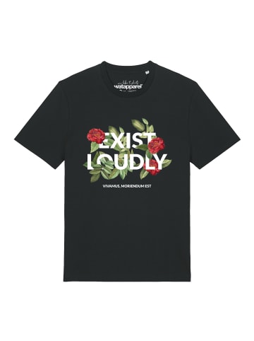wat? Apparel T-Shirt Exist Loudly in Schwarz