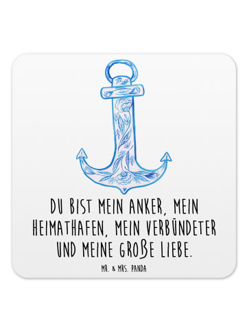 Mr. & Mrs. Panda Bierdeckel Anker Blau mit Spruch in Weiß